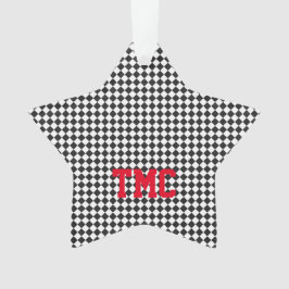Schwarz-weißer Karo Sportrennen INITIALS Red Star Ornament