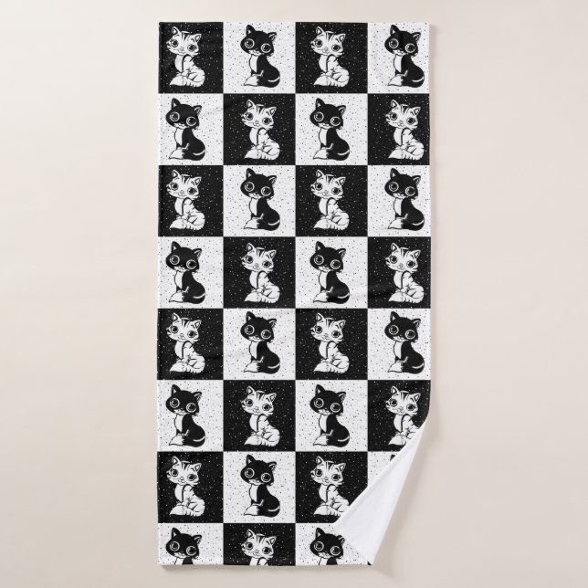 Schwarz-weißer Katzenmonogramm-Block Badehandtuch (Badehandtuch)