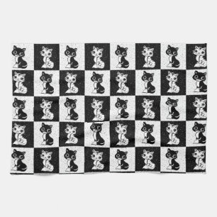 Schwarz-weißer Katzenmonogramm-Block Geschirrtuch