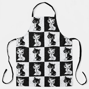 Schwarz-weißer Katzenmonogramm-Block Schürze