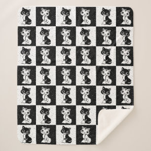 Schwarz-weißer Katzenmonogramm-Block Sherpadecke