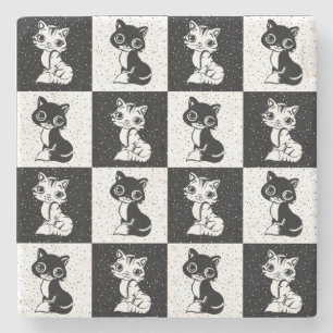 Schwarz-weißer Katzenmonogramm-Block Steinuntersetzer