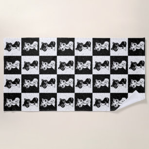 Schwarz-weißer Katzenmonogramm-Block Strandtuch