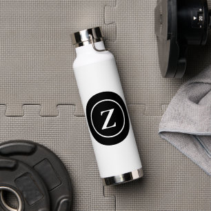 Schwarz-weißer Kreis mit individuellem Anfangsbuch Trinkflasche