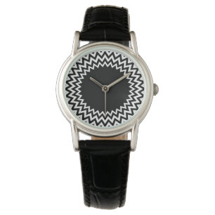 Schwarz-weißer Kreis Zickzack Armbanduhr