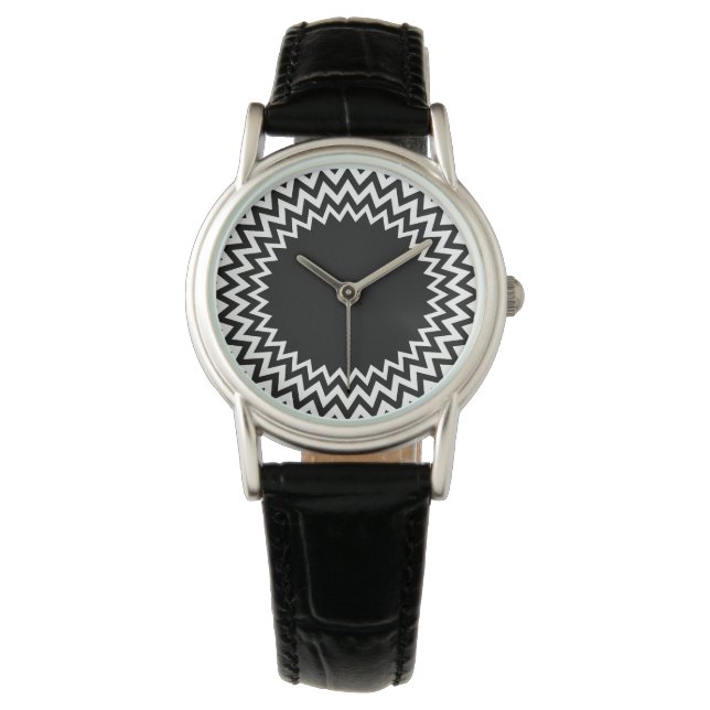 Schwarz-weißer Kreis Zickzack Armbanduhr (Vorderseite)