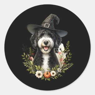 Schwarz-weißer Labradoodle-Hund Halloween-Wasserfa Runder Aufkleber