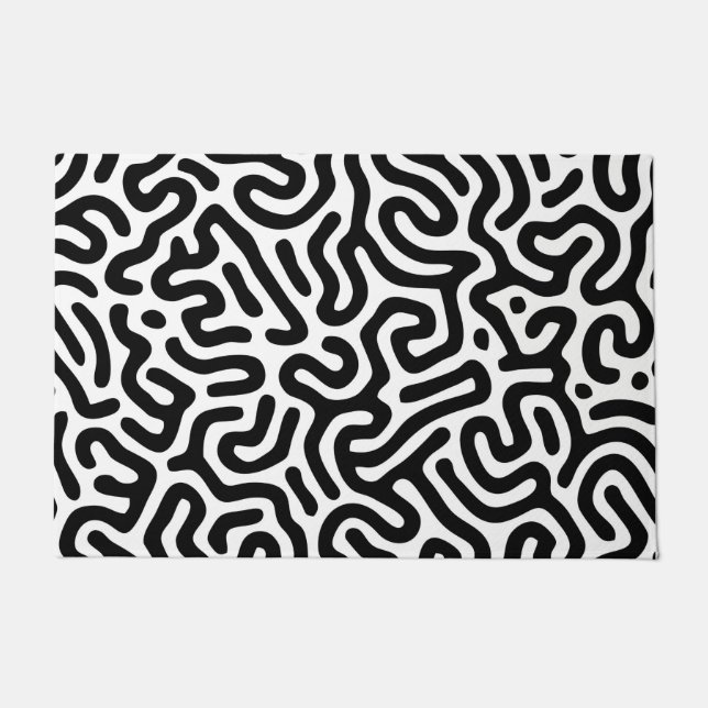 Schwarz-weißer Labyrinth-Muster-Linie dekorativer  Fußmatte (Vorderseite)