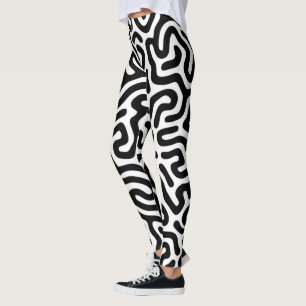 Schwarz-weißer Labyrinth-Muster-Linie dekorativer  Leggings