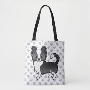 Schwarz-weißer Langhaar-Chihuahua-Hund & Pfoten Tasche