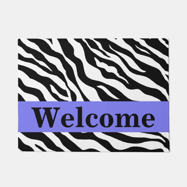 Schwarz-weißer Lavender Zebra Skin Pattern Willkom Fußmatte (Vorderseite)