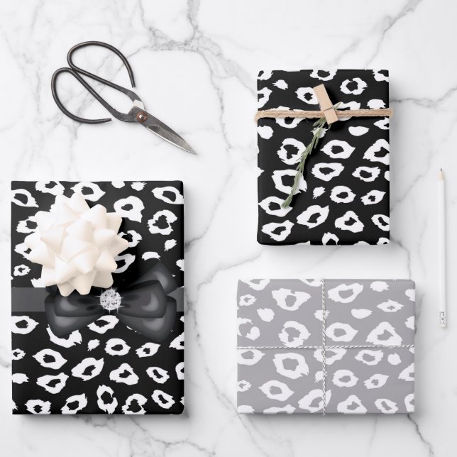 Schwarz-weißer Leopard-Druck mit Bow zum Geburtsta Geschenkpapier Set (Vorderseite)