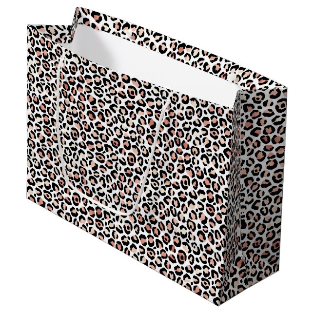 Schwarz-weißer Leopardendruck in Rosa              Große Geschenktüte (Vorderseite Schrägansicht)