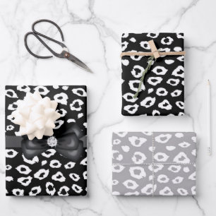 Schwarz-weißer Leopardenprint mit Schleifen-Geburt Geschenkpapier Set