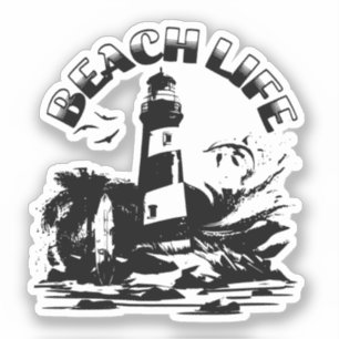 Schwarz-weißer Leuchtturm Strand Leben Aufkleber