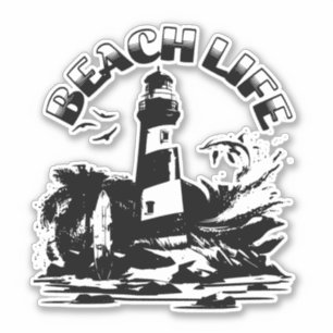 Schwarz-weißer Leuchtturm Strand Leben Aufkleber