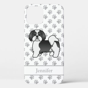 Schwarz-weißer Lhasa-Apso-Cartoon-Hund & Name Case-Mate iPhone Hülle