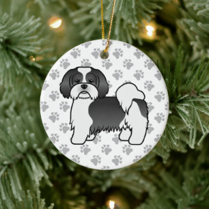 Schwarz-weißer Lhasa Apso süßer Cartoon-Hund Keramik Ornament