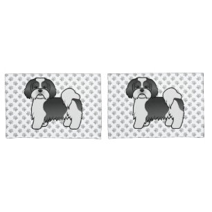 Schwarz-weißer Lhasa Apso süßer Cartoon-Hund Kissenbezug