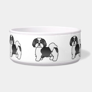 Schwarz-weißer Lhasa Apso süßer Cartoon-Hund Napf