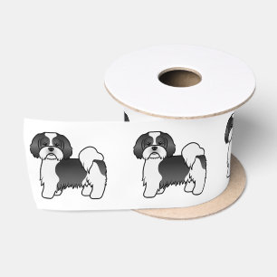 Schwarz-weißer Lhasa Apso süßer Cartoon-Hund Satinband