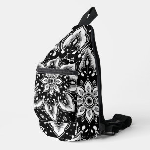 Schwarz-weißer Mandala-Schultergurtel-Tasche Crossbody Bag