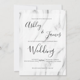 Schwarz-weißer Marmor Elegante Script Wedding Einl Einladung