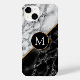 Schwarz-weißer Marmor für Monogramm-Letter Case-Mate iPhone 14 Hülle