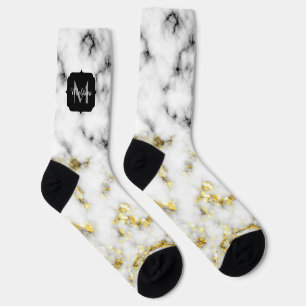Schwarz-weißer Marmor mit goldenen Glitzerflocken Socken