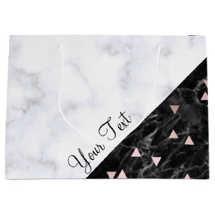 Schwarz-weißer Marmor Rose Gold geometrisch Große Geschenktüte