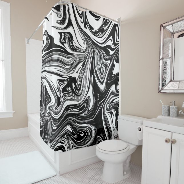 Schwarz-weißer Marmor Swirl Eleganter Stil Duschvorhang (Beispiel)