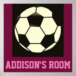 Schwarz-weißer Maroon Pink Soccer Ball Individuell Poster
