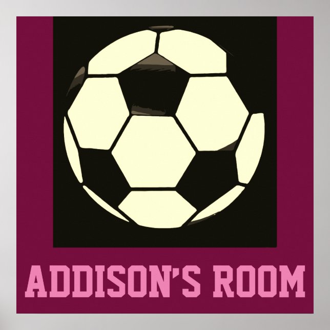 Schwarz-weißer Maroon Pink Soccer Ball Individuell Poster (Vorne)