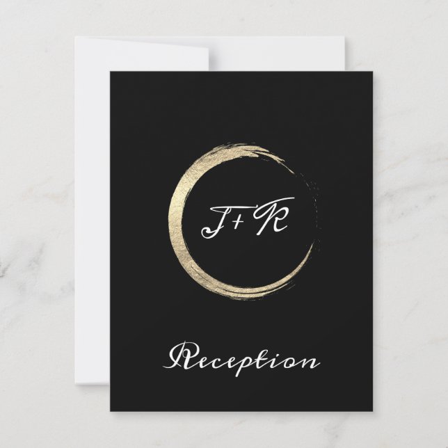 Schwarz-weißer Minimalismus Gold Hochzeitskarte Einladung (Vorderseite)
