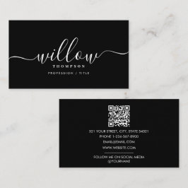 Schwarz-weißer Minimalistischer Script QR-Code Visitenkarte