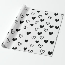 Schwarz-weißer Minimalistischer Valentinstag Geschenkpapier