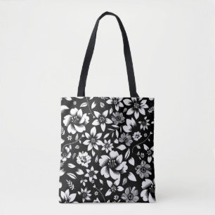 Schwarz Weißer Moderner Floraler Blätter Wehen Dru Tasche
