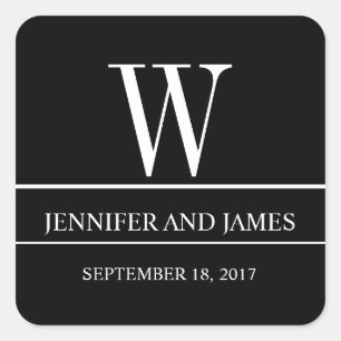 Schwarz-weißer moderner Monogramm-Gastgeschenk Quadratischer Aufkleber