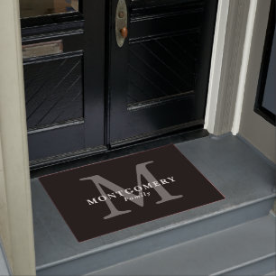 Schwarz-weißer Monogramm Grauer Elegant Chic Famil Fußmatte