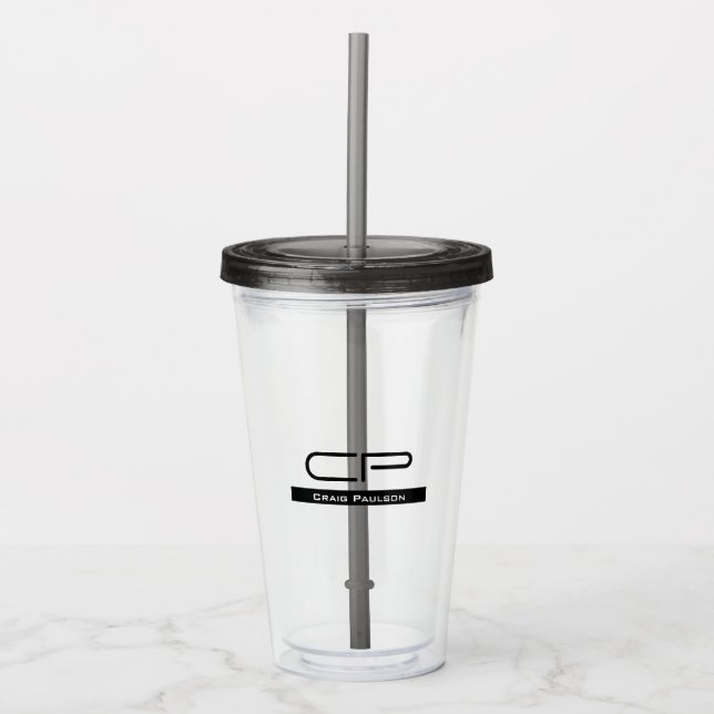 Schwarz-weißer Monogramm Name Modern Schlicht einf Acryltrinkbecher (Vorderseite)