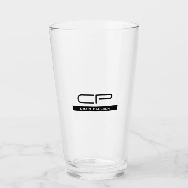 Schwarz-weißer Monogramm Name Modern Schlicht einf Glas (Vorderseite)