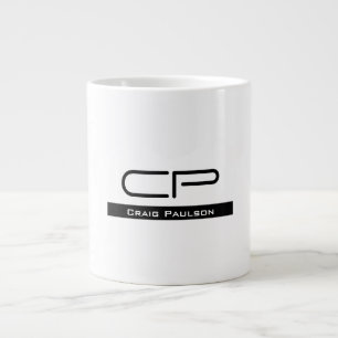 Schwarz-weißer Monogramm Name Modern Schlicht einf Jumbo-Tasse