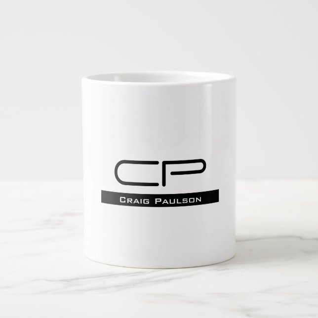 Schwarz-weißer Monogramm Name Modern Schlicht einf Jumbo-Tasse (Vorderseite)