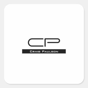 Schwarz-weißer Monogramm Name Modern Schlicht einf Quadratischer Aufkleber