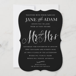Schwarz-weißer Mr. & Mrs. Typografy Wedding Einlad Einladung