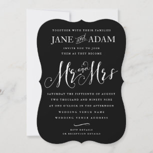 Schwarz-weißer Mr. & Mrs. Typografy Wedding Einlad Einladung