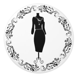 Schwarz-weißer Nähzimmer-Bustier-Kleiderpuppen-Gri Keramikknauf
