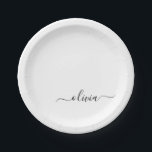 Schwarz-weißer Name der Monogram für Giralskripte  Pappteller<br><div class="desc">White und Black Monogram Add your own Name Script Party Teller. Das macht den perfekten 16 Geburtstag,  Hochzeit,  Brautparty,  Jubiläum,  Babydusche oder Junggeselinnen-Abschied Geschenk für jemanden,  der Lieben glamourösen Luxus und schicke Stile.</div>