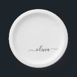 Schwarz-weißer Name der Monogram für Giralskripte  Pappteller<br><div class="desc">White und Black Monogram Add your own Name Script Party Teller. Das macht den perfekten 16 Geburtstag,  Hochzeit,  Brautparty,  Jubiläum,  Babydusche oder Junggeselinnen-Abschied Geschenk für jemanden,  der Lieben glamourösen Luxus und schicke Stile.</div>