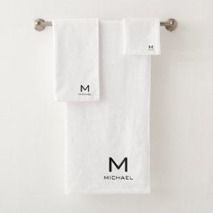 Schwarz-weißer Name des ersten Monogramms anpassba Badhandtuch Set